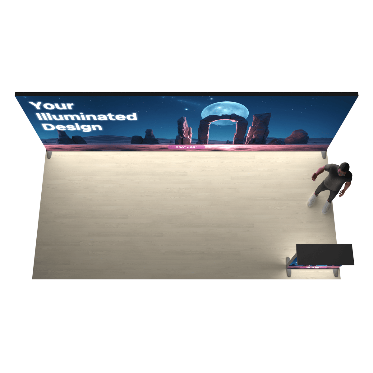 20ft Backlit SEG Lightbox Trade Show Booth with Illuminated Counter - ExpoPrint