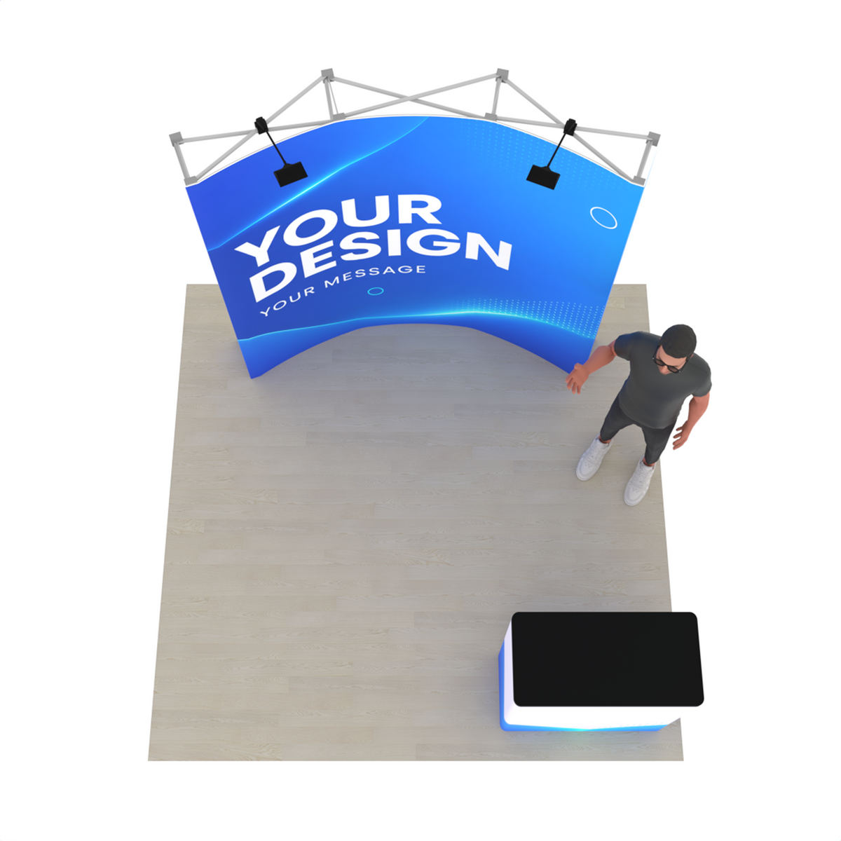 8ft Curved Pop-Up Trade Show Display with Podium – QuickPop™