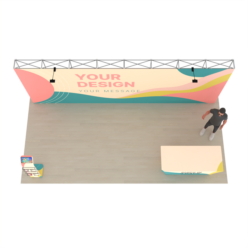 20ft Straight Pop-Up Trade Show Booth Kit with Table Cover & Media Stand – QuickPop™ Booth