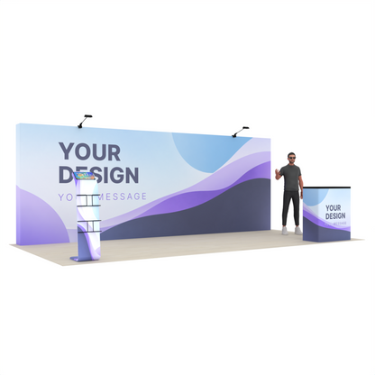 20ft Straight Pop-Up Trade Show Booth Kit with Podium & Media Stand – QuickPop™ Booth