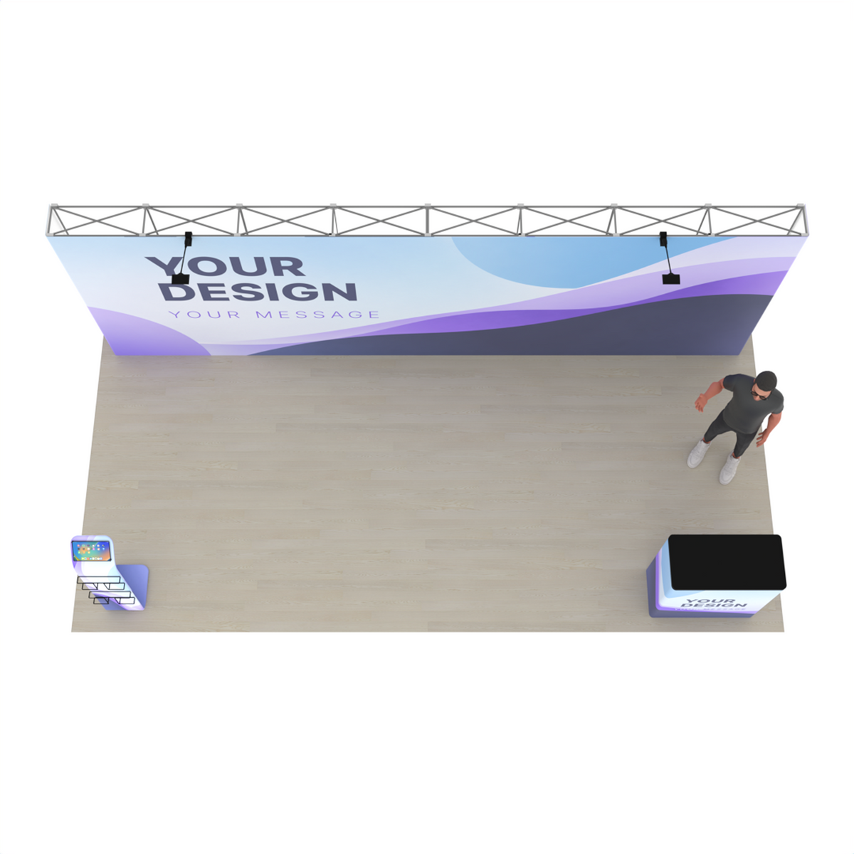 20ft Straight Pop-Up Trade Show Booth Kit with Podium & Media Stand – QuickPop™ Booth