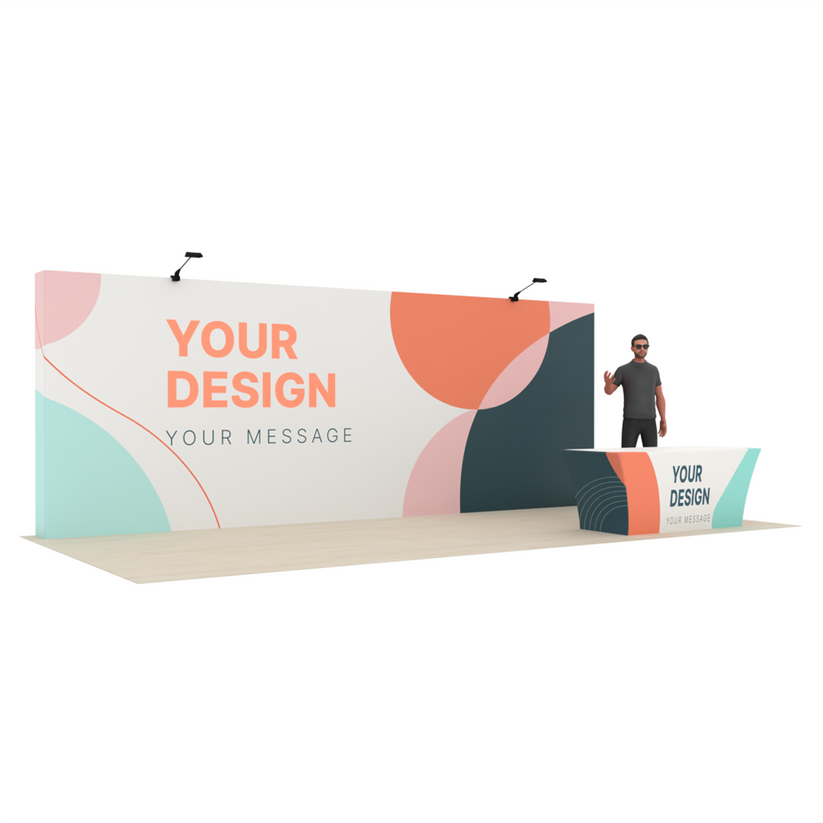 20ft Straight Pop-Up Trade Show Booth Kit with Table Cover – QuickPop™