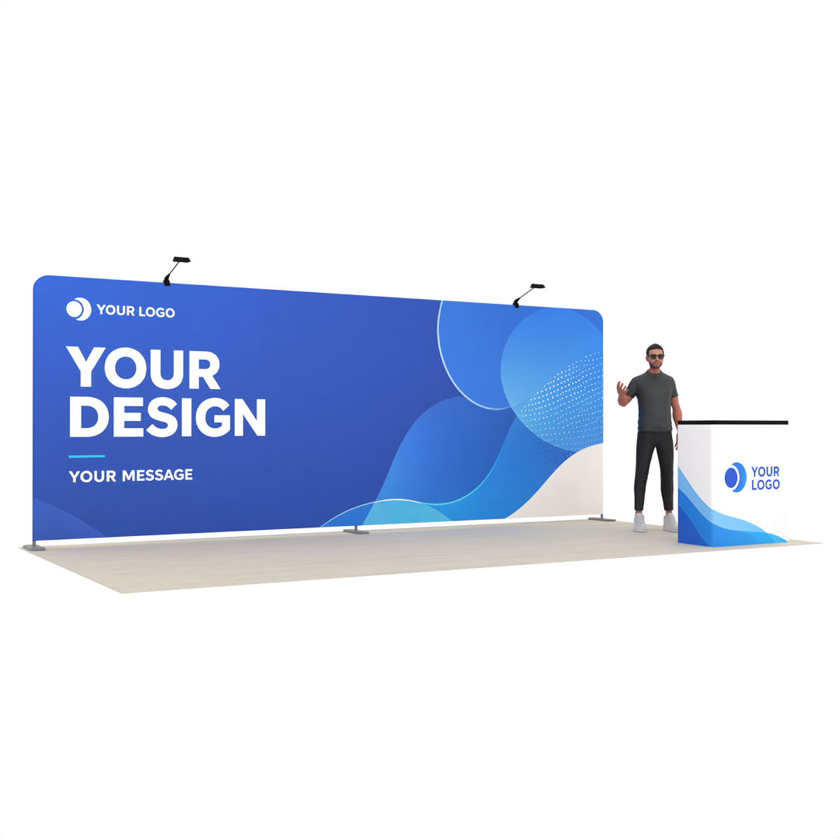 20ft Straight Tension Fabric Trade Show Booth Kit with Podium – TensionMax™