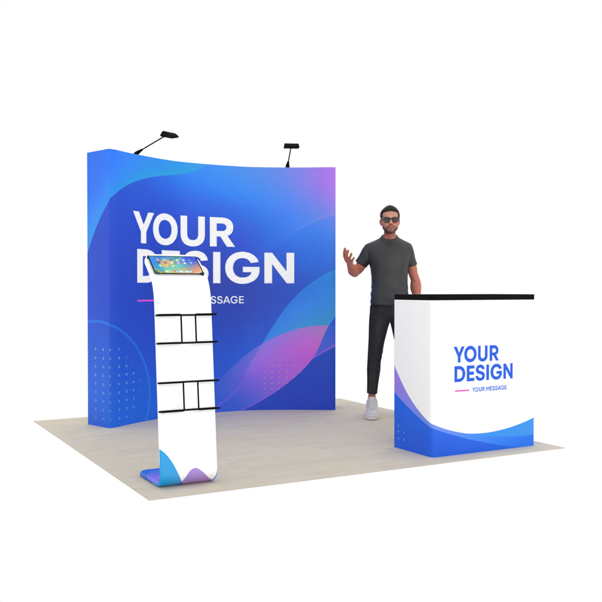 8ft Curved Pop-Up Trade Show Display with Media Stand & Podium – QuickPop™