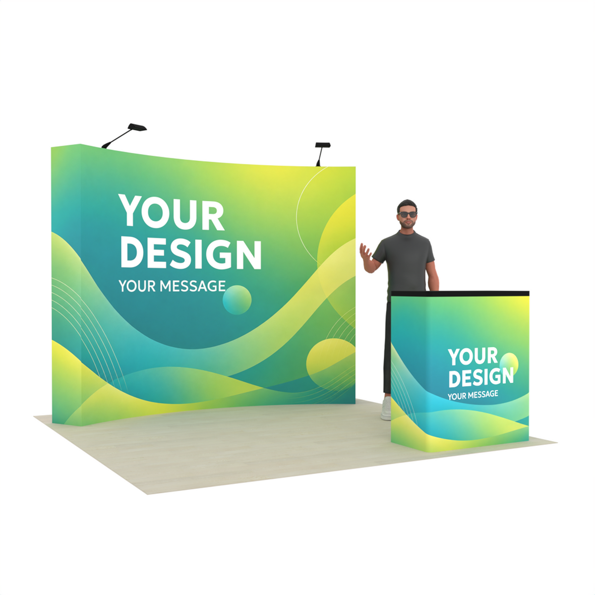 10ft Curved Pop-Up Trade Show Display with Customizable Podium – QuickPop™