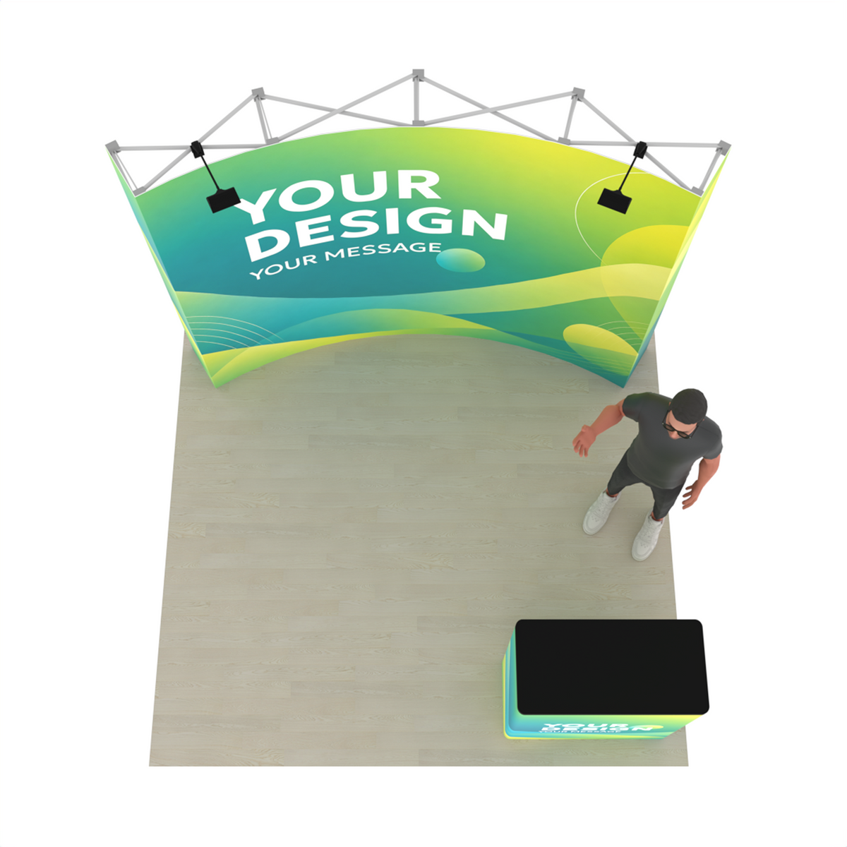 10ft Curved Pop-Up Trade Show Display with Customizable Podium – QuickPop™