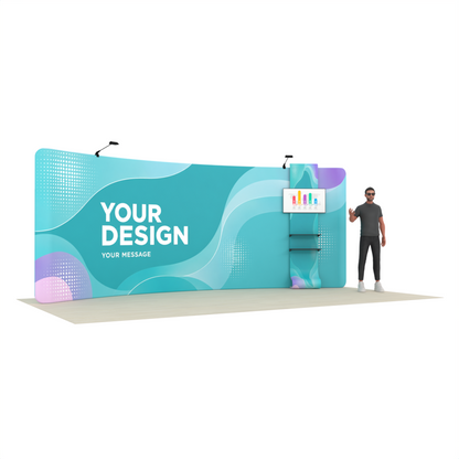 20ft Curved Tension Fabric Trade Show Display with TV Stand – TensionMax™