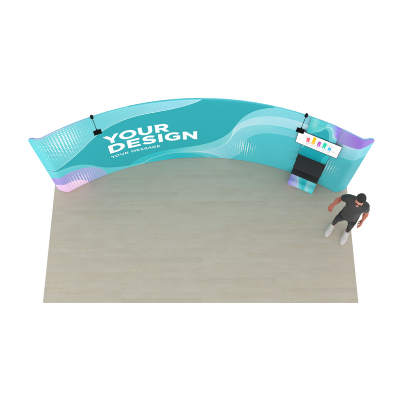 20ft Curved Tension Fabric Trade Show Display with TV Stand – TensionMax™