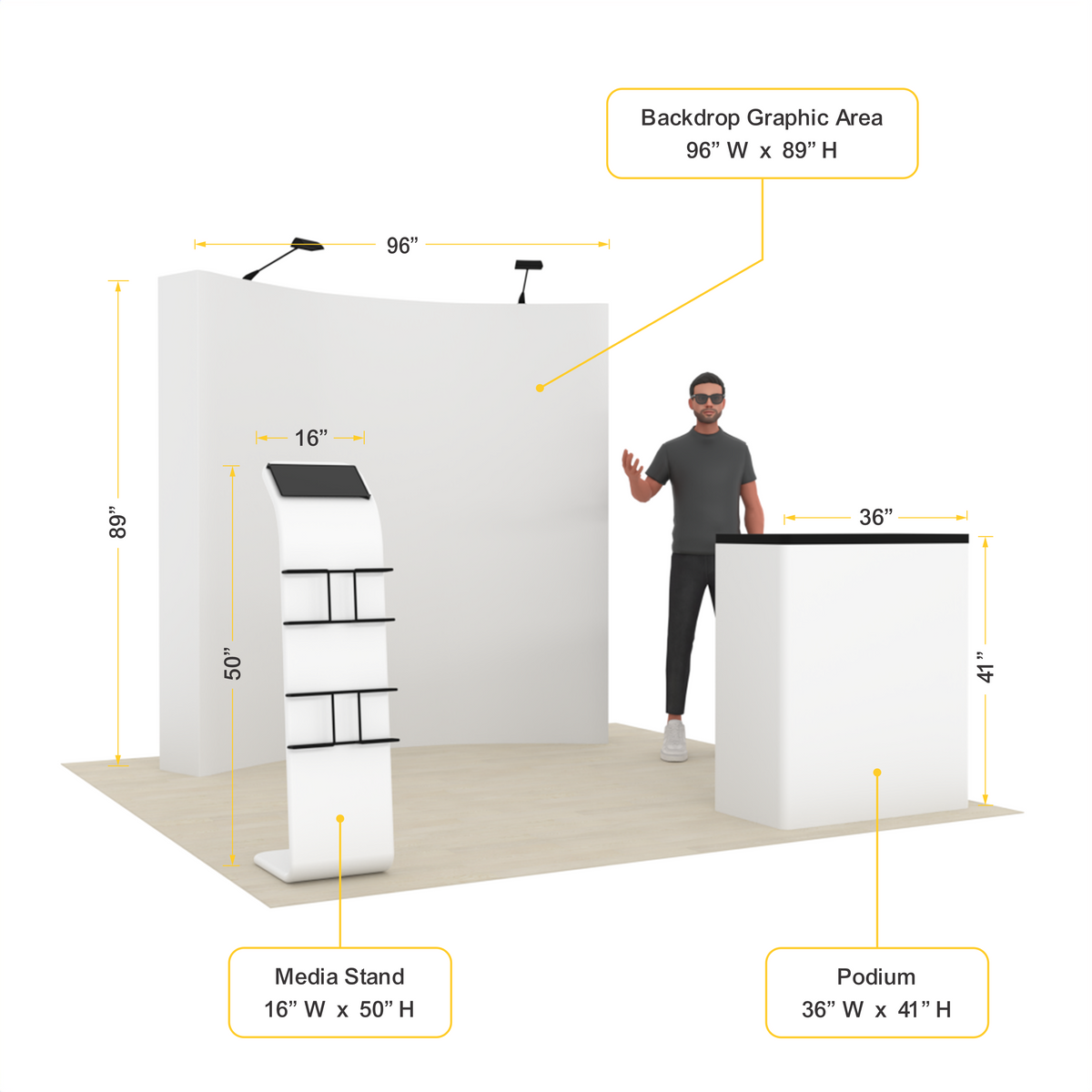 8ft Curved Pop-Up Trade Show Display with Media Stand & Podium – QuickPop™