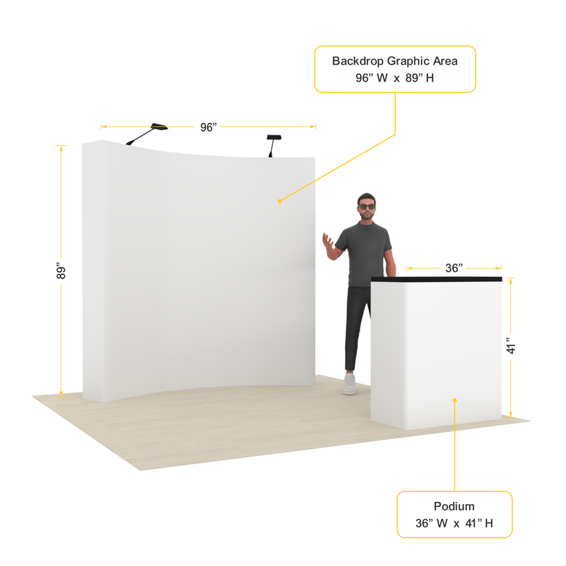 8ft Curved Pop-Up Trade Show Display with Podium – QuickPop™