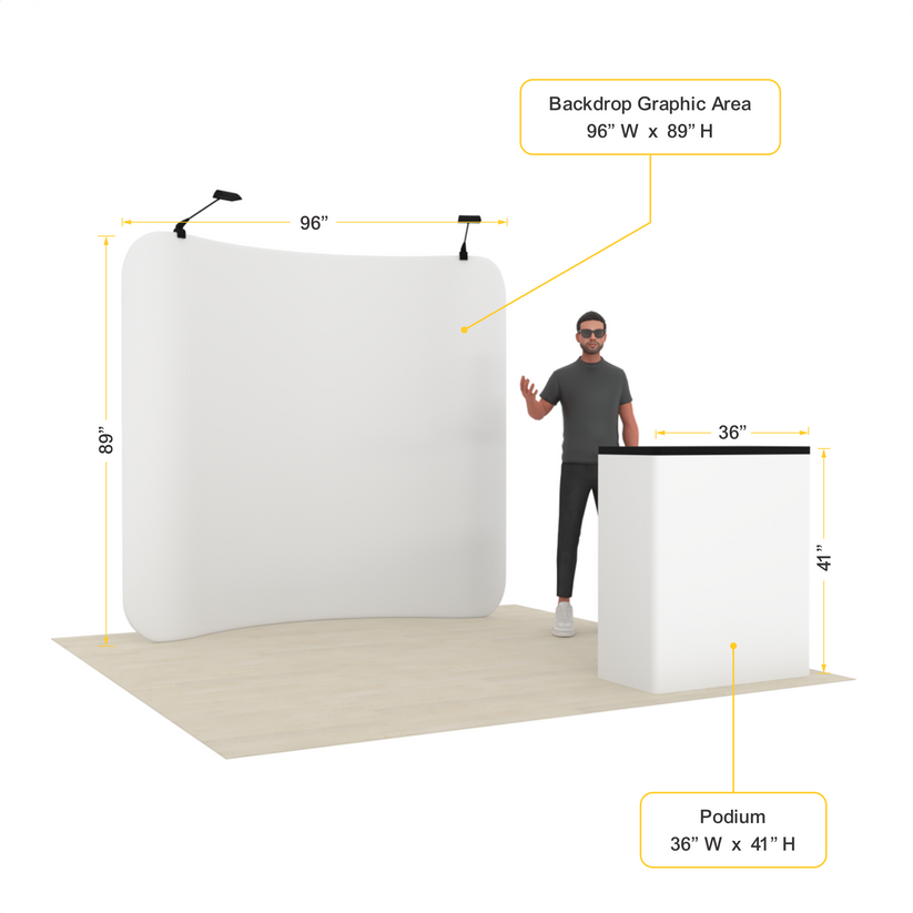 8ft Curved Tension Fabric Trade Show Display with Podium – TensionMax™
