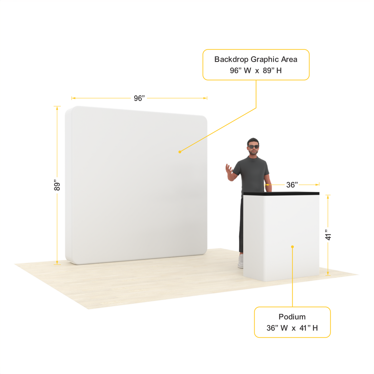 8ft LumiCube™ LED Backlit Fabric Trade Show Booth Display with Podium
