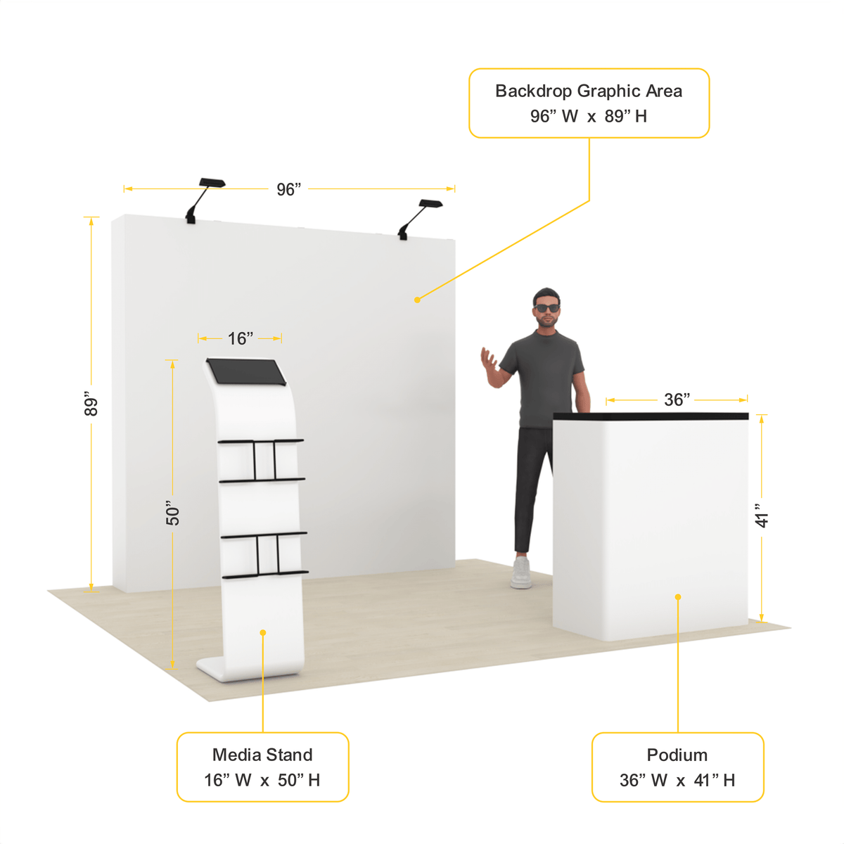 8ft QuickPop Straight + Podium + Media Stand - ExpoPrint