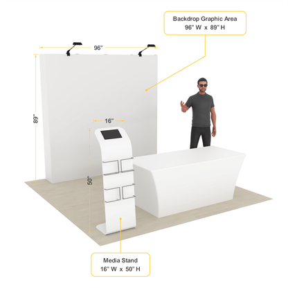 8ft QuickPop Straight + Table Covers + Media Stand - ExpoPrint