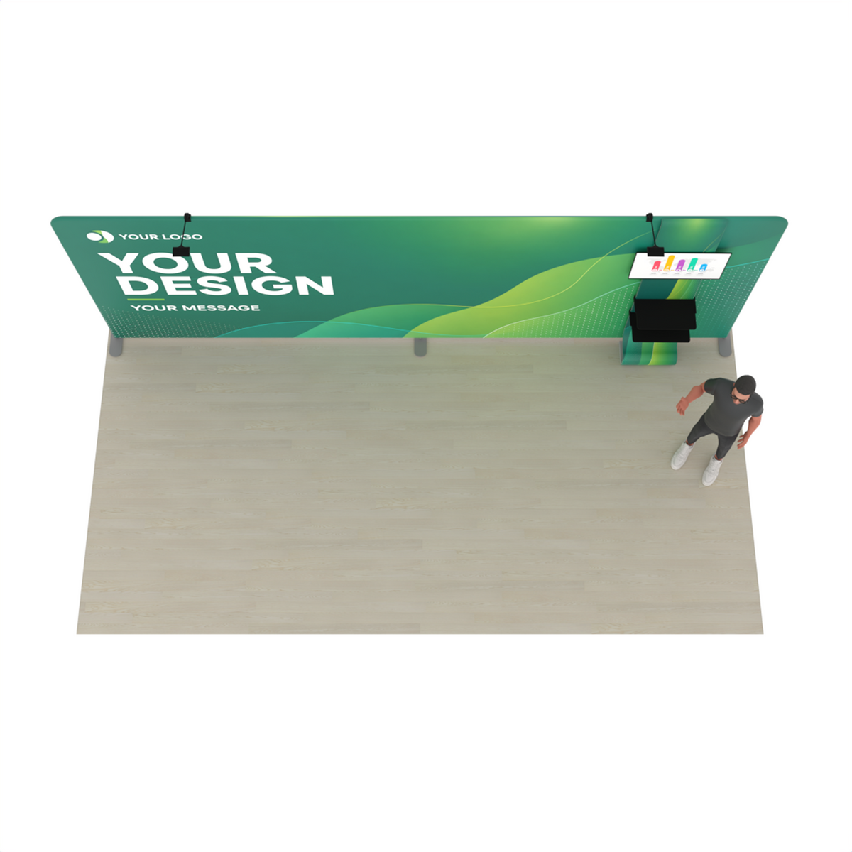 20ft Straight Tension Fabric Trade Show Booth Kit with TV Stand – TensionMax™