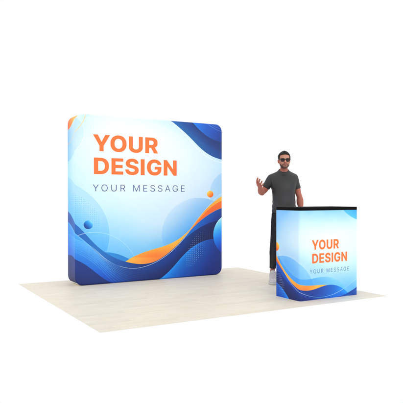 8ft LumiCube™ LED Backlit Fabric Trade Show Booth Display with Podium