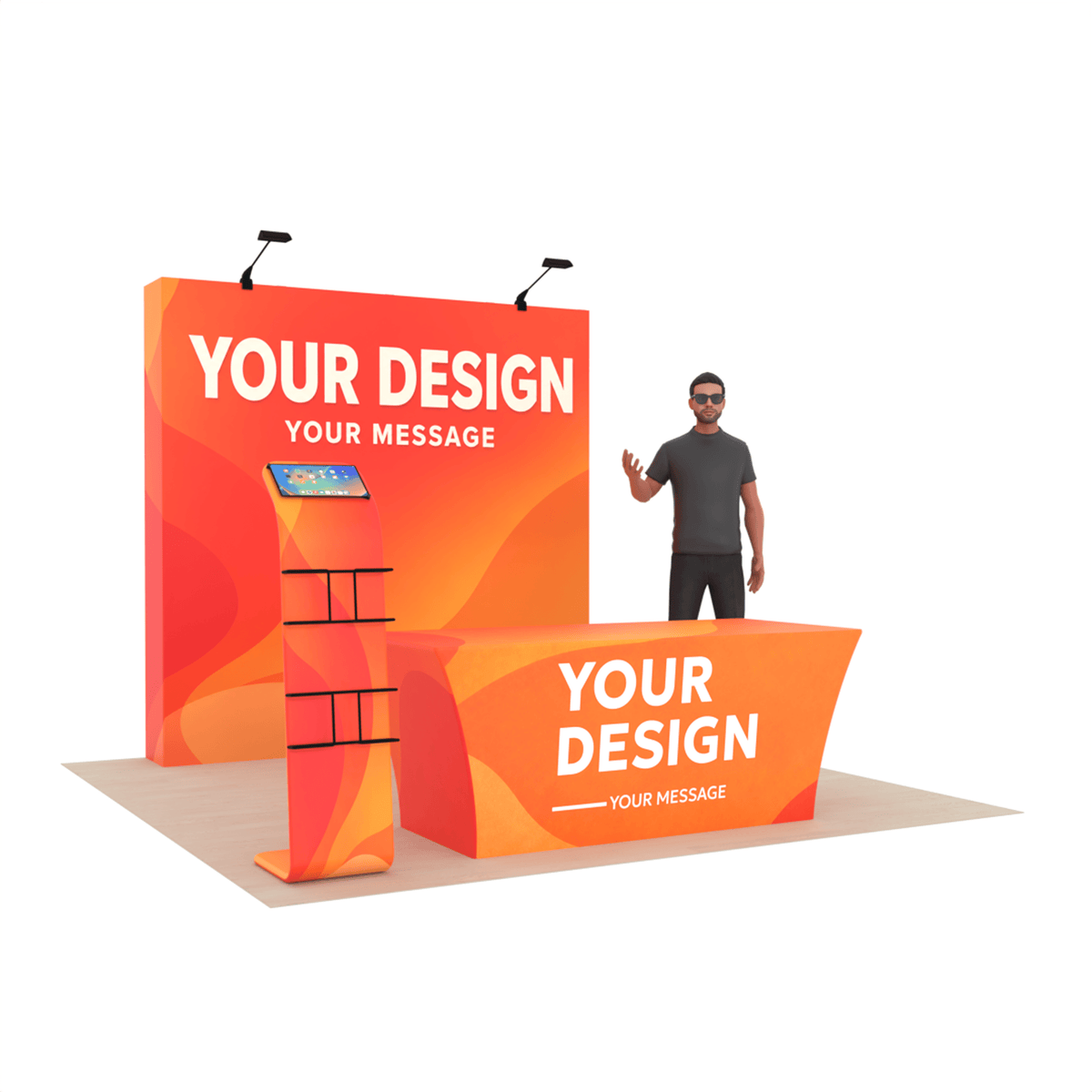 8ft QuickPop Straight + Table Covers + Media Stand - ExpoPrint
