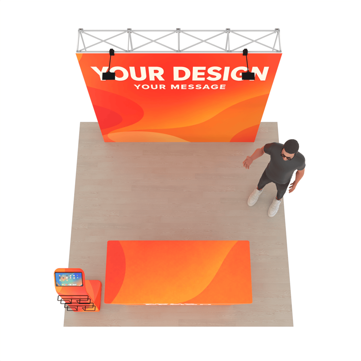 8ft QuickPop Straight + Table Covers + Media Stand - ExpoPrint