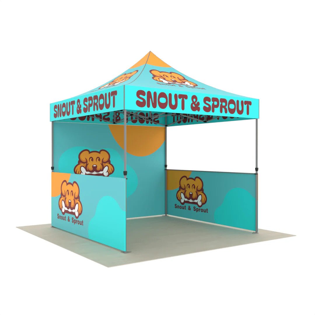 Custom Design Pop Up Shop Tent, Back Wall & Printed Table Cover
