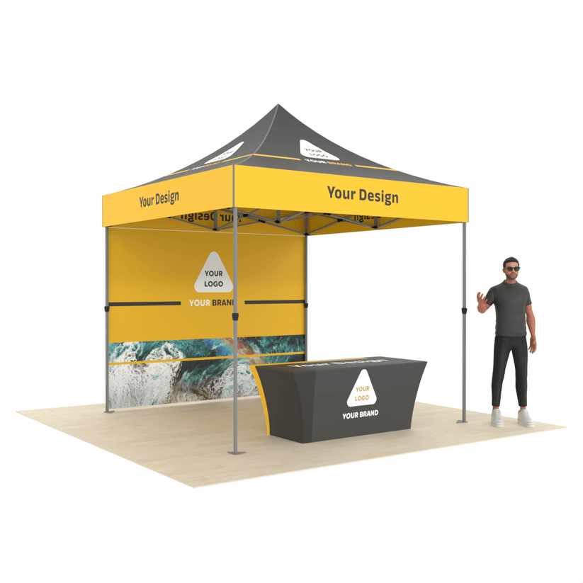 Custom Design Pop Up Shop Tent, Back Wall & Printed Table Cover