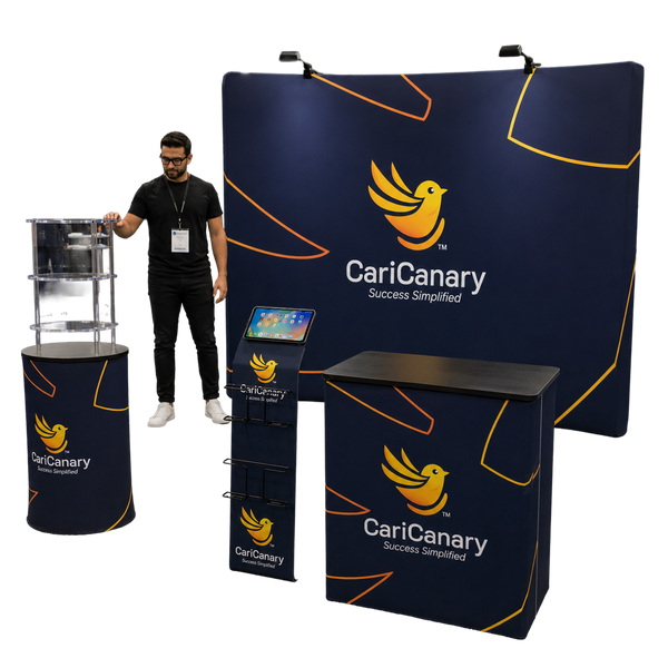 20ft Straight Tension Fabric Trade Show Booth Kit with TV Stand – TensionMax™