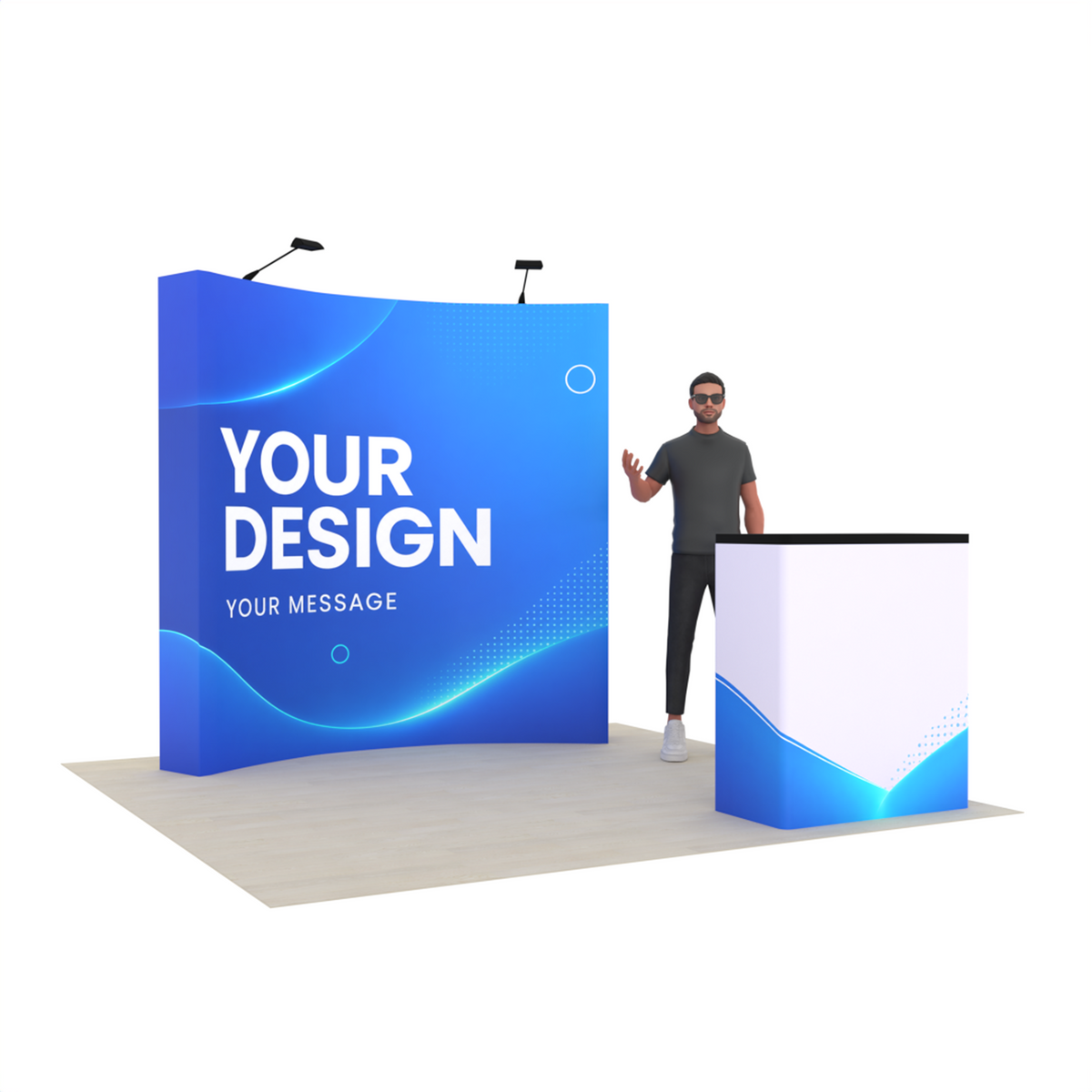 8ft Curved Pop-Up Trade Show Display with Podium – QuickPop™